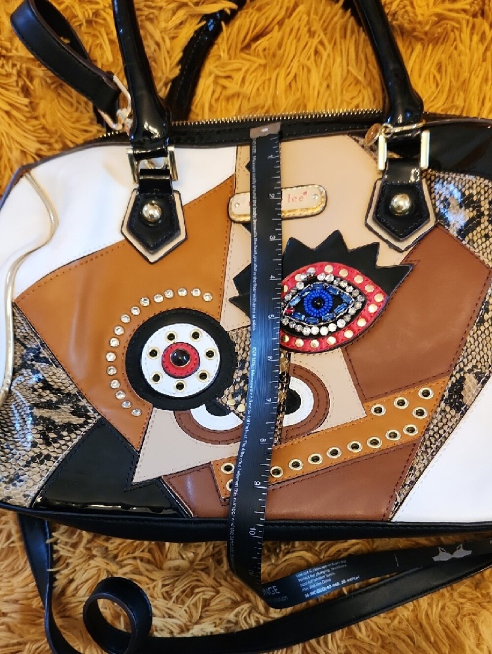 Nicole Lee White Tan Black Multi-Panel Embellished Satchel FINAL PRICE - Picture 13 of 15